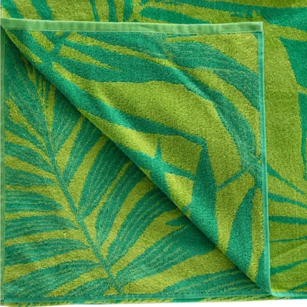 Tropical Green Palm Leaf Beach Towel for Two